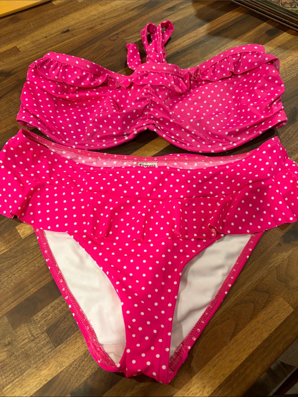 Freya Hot Pink Polka Dot Ruffle Bikini 34e/med bottom